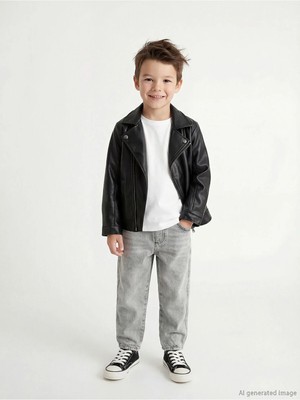 LC Waikiki Lcw Kids Gri Baggy Fit Erkek Çocuk Jean Pantolon