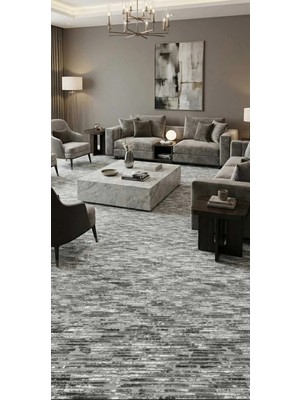 Nesrin Jel Taban Kaymaz Modern Siyah Koy Gri Güzel Salon Kesme Halı Yolluk
