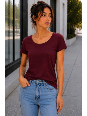 Hayalet Kadın Oval Yaka Kısa Kollu Basic T-Shirt – Ultra Soft Bluz