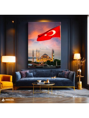 Holda Props Kanvas Tablo Türk Bayrağı ve Sultanahmet Camii Mimari Tablo Duvar Dekorasyonu