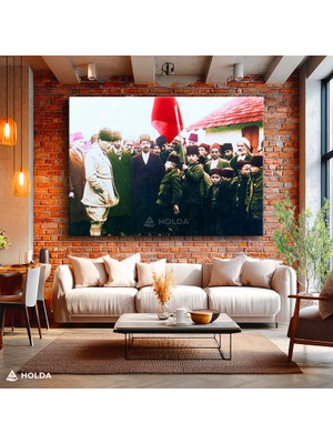 Holda Props Kanvas Tablo Atatürk ve Çocuklar Atatürk Tablosu Duvar Dekorasyonu