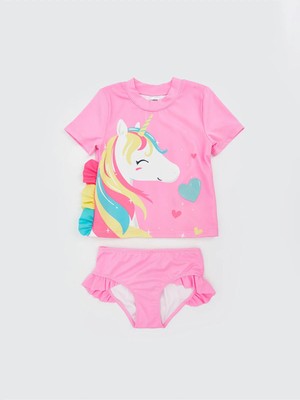 LC Waikiki Lcw Kids Lila Baskılı Kız Çocuk Bikini Takım