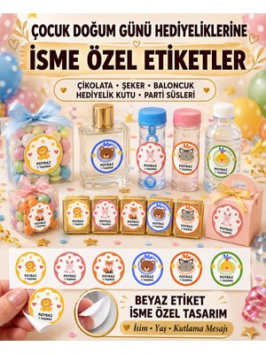 POYRAZREKLAM Yuvarlak Çocuk Doğum Günü Özel Gün Isim Etiketi 4 cm 75 Adet Model Seçenekli Yapışkanlı Sticker