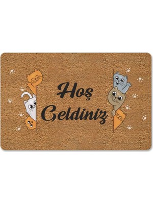 M&h Quality(61) Hoş Geldiniz Yazılır Temalı Kedili Dekoratif Dış Kapı Önü ve Iç Mekan Pasp
