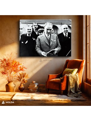 Holda Props Kanvas Tablo Atatürk ve Heyeti Atatürk Tablosu Duvar Dekorasyonu
