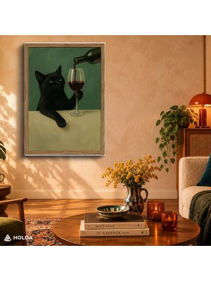Holda Props Kanvas Tablo Şarap Içen Kedi Hayvan Tablosu Duvar Dekorasyonu