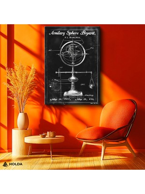 Holda Props Kanvas Tablo Armillary Sphere Patent Teknik Çizim Temalı Tablo Duvar Dekorasyonu