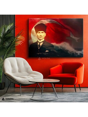 Holda Props Kanvas Tablo Atatürk Türk Bayrağı Atatürk Portresi Duvar Dekorasyonu