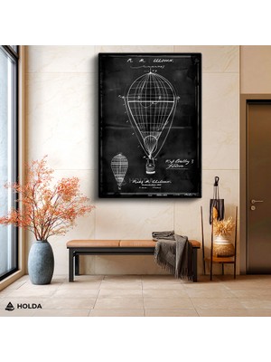 Holda Props Kanvas Tablo Hava Balonu Teknik Çizim Patent Tablosu Duvar Dekorasyonu