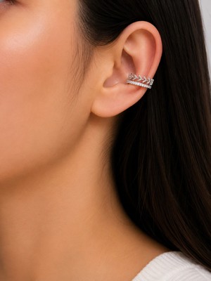 Bymiel Kadın Gümüş Renk Ok Desenli Zirkon Taşlı Ear Cuff Kıkırdak Küpe