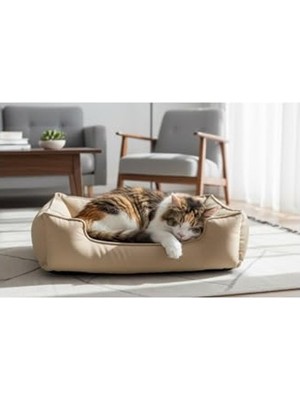 Aesco 60X45 cm Kedi ve Küçük Irk Köpek Yatağı, Krem Renk