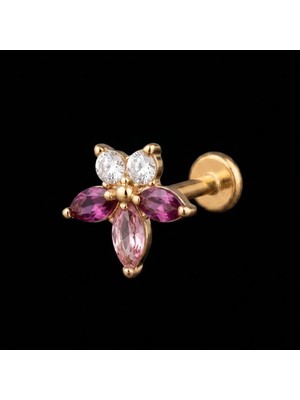 Aida Jewelss 316 L Cerrahi Çelik Çiçek Zirkon 6x1.2mm Altın Labret Piercing