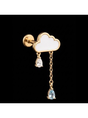 Aida Jewelss 316 L Cerrahi Çelik Yağmur Bulutu Damla Zirkon 6x1.2mm Altın Labret Piercing