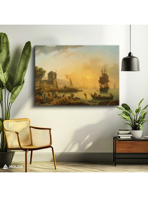 Holda Props Kanvas Tablo Liman ve Yelkenli Gemiler Denizcilik Tablosu Duvar Dekorasyonu