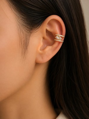 Bymiel Kadın Gold Zirkon Taşlı Çift Sıra Kıkırdak Küpesi (Ear Cuff)