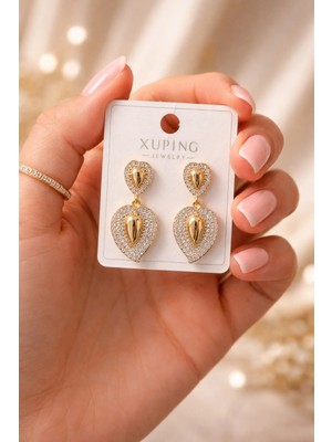 Bymiel Zirkon Taşlı Damla Model Gold Kadın Küpe – Şık & Işıltılı Tasarım Çelik