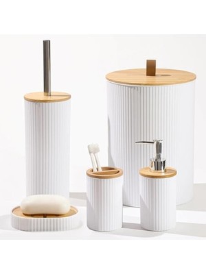 Aesco Bambu Kapaklı 5 Parça Yuvarlak Banyo Seti, 7 Litre Hacim