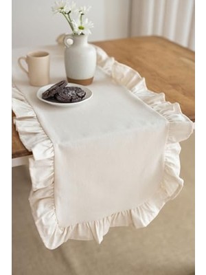 Aesco Fırfırlı Keten Mutfak Runner - 40 x 110 cm (Bej)