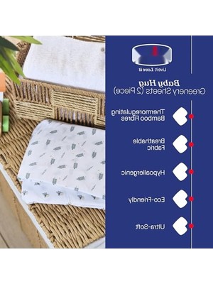Aesco Iki Parça Bambu Çarşaf Seti - Baby Hug Greenery