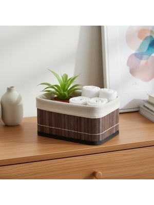 Aesco Mini Dikdörtgen Bambu Düzenleyici - Gri Ahşap Saklama Sepeti (20X15X10 Cm)