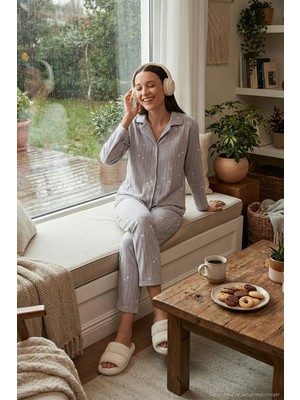 Lela Regular Fit Gömlek Yaka Önden Düğmeli Polar Pijama Takımı Bayan Pijama Takımı 6571009W4