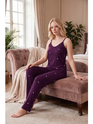 Lela Askılı V Yaka Lastikli Bel Fitilli Pijama Takımı Bayan Pijama Takımı 65780604