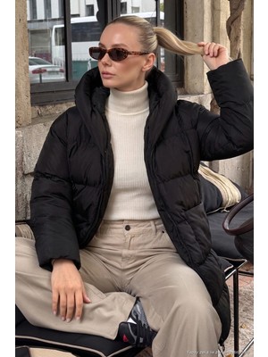 Lela Oversize Fit Kapüşonlu Şişme Mont Bayan Mont 640Y047