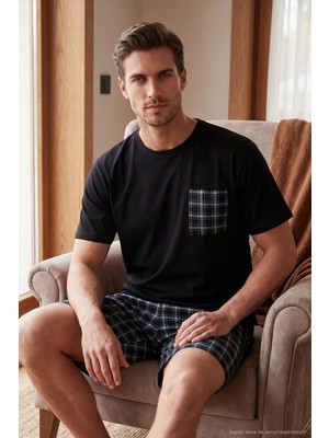Buratti Kareli Pamuklu Regular Fit Şortlu Pijama Takımı Erkek Pijama Takımı 6572021