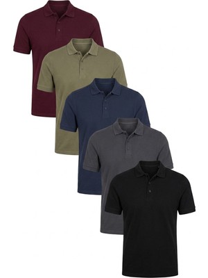 Buratti Pamuklu Regular Fit Düğmeli Polo Yaka 5'li Paket T Shirt Erkek T Shirt 5902127S5
