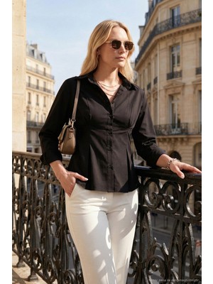 Lela Belden Oturtmalı Pileli Pamuk Karışımlı Fitted Fit Gömlek Bayan Gömlek 6778275