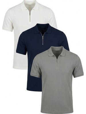Buratti Pamuklu Regular Fit Yarım Fermuarlı 3'lü Paket Polo Yaka T Shirt Erkek Polo Yaka T Shirt 5902738S3