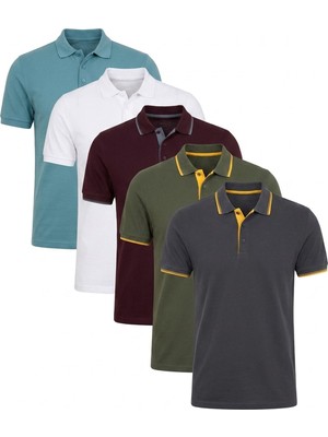 Buratti Pamuklu Regular Fit Düğmeli Polo Yaka 5'li Paket T Shirt Erkek T Shirt 590211827S5