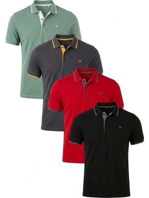 Buratti Pamuklu Slim Fit Şerit Detaylı Düğmeli Polo Yaka 4'lü Paket T Shirt Erkek T Shirt 5902118S4