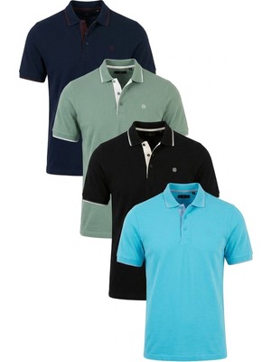 Buratti Pamuklu Slim Fit Şerit Detaylı Düğmeli Polo Yaka 4'lü Paket T Shirt Erkek T Shirt 5902118S4