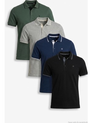 Buratti Pamuklu Slim Fit Şerit Detaylı Düğmeli Polo Yaka 4'lü T Shirt Erkek T Shirt 5902118S4