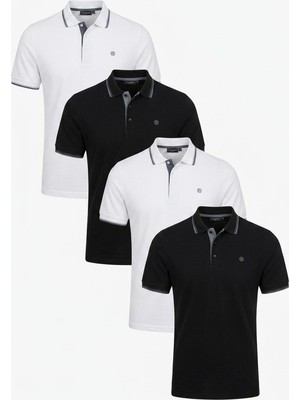 Buratti Pamuklu Slim Fit Şerit Detaylı Düğmeli Polo Yaka 4'lü T Shirt Erkek T Shirt 5902118S4