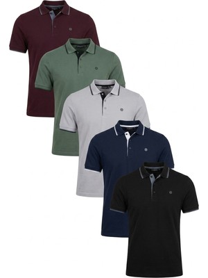 Buratti Pamuklu Slim Fit Şerit Detaylı Düğmeli Polo Yaka 5'li Paket T Shirt Erkek T Shirt 5902118S5