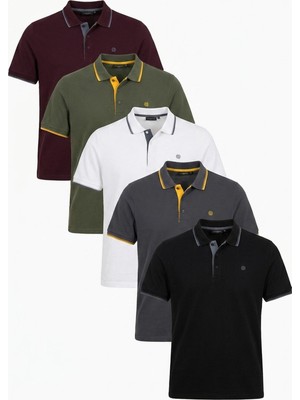 Buratti Pamuklu Slim Fit Şerit Detaylı Düğmeli Polo Yaka 5'li Paket T Shirt Erkek T Shirt 5902118S5
