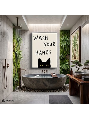 Holda Props Kanvas Tablo Kedi Yazı Banyo Tablosu Duvar Dekorasyonu