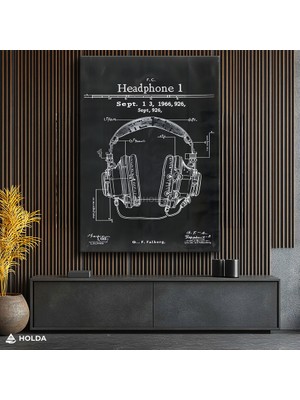 Holda Props Kanvas Tablo Kulaklık Teknik Çizim Tasarım Tablo Duvar Dekorasyonu