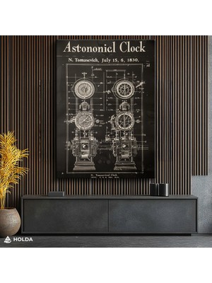 Holda Props Kanvas Tablo Astronomik Saat Teknik Çizim Tablo Duvar Dekorasyonu