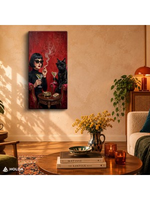 Holda Props Kanvas Tablo Kadın ve Kedi Figürlü Sanat Tablosu Duvar Dekorasyonu