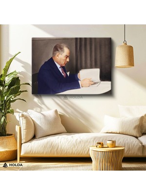 Holda Props Kanvas Tablo Atatürk Kitap Okuyan Atatürk Tablosu Duvar Dekorasyonu