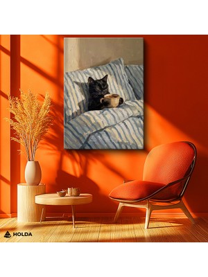 Holda Props Kanvas Tablo Kedi ve Kupa Hayvan Tablosu Duvar Dekorasyonu