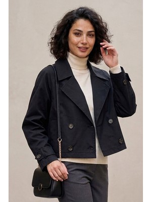 Moda Erva 34 Mevsimlik Su Geçirmez Ince Kumaş Crop Trençkot