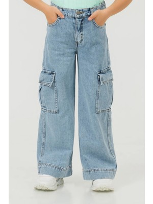 Dmb Boys & Gırls Geniş Paça Wide Leg Kargo Cepli Jean Kız Çocuk Kot Pantolon