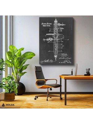 Holda Props Kanvas Tablo Tornavida Patent Teknik Çizim Temalı Tablo Duvar Dekorasyonu