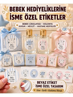 POYRAZREKLAM Yuvarlak Doğum Günü Doğum Bebek Mevlüdü Özel Gün Isim Etiketi 4 cm 75 Adet Yapışkanlı Sticker