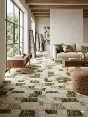 Nesrin Modern Çizgili Geometrik Kaymaz Jel Taban Halı Kahve