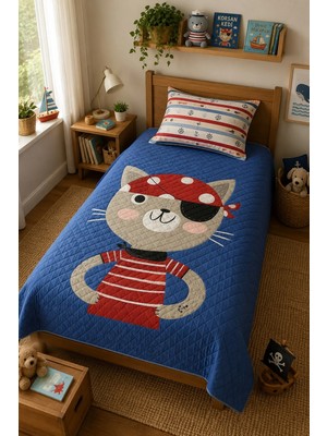 Evdek Bebek ve Çocuk Odası Pirate Cat - Korsan Kedi Tek Kişiliik Pike Takımı 160X230 cm 6ead9